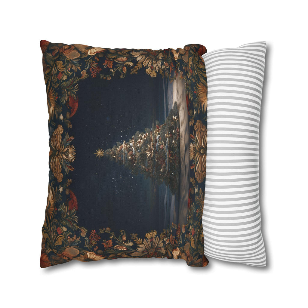 Coastal Christmas Pillow Cover: Tropical William Morris Tree, Red Gold Blue