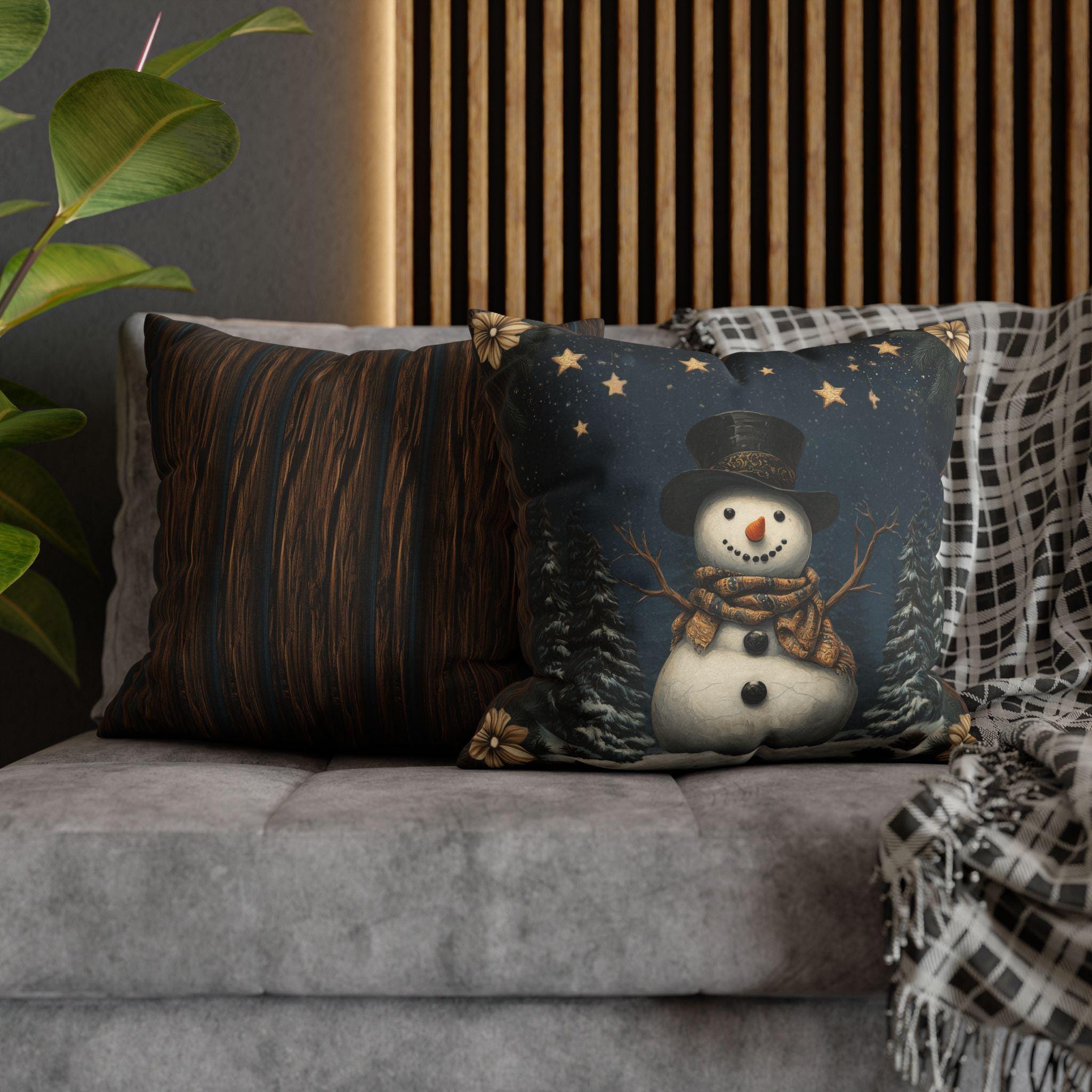 William Morris Inspired Winter Snowman Pillowcase: Festive Christmas Throw Pillow Cover for Holiday Decor