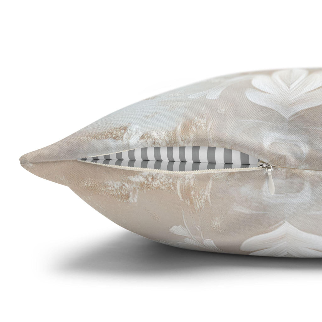 Luxurious Damask Floral Pillowcase: Ivory-Caramel Gradient Scrollwork Design, Elegant Soft Decor Accent