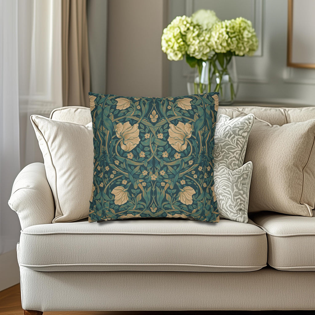 William Morris Midnight-Teal Champagne Pillow Cover: Vintage Pimpernel Reconstructed