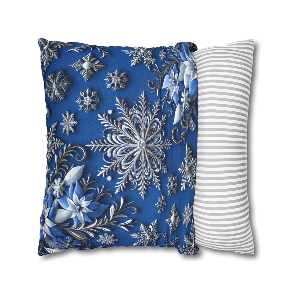 Winter Snowflake Square Pillowcase, Blue Decorative Pillow Cover, Christmas Holiday Home Decor