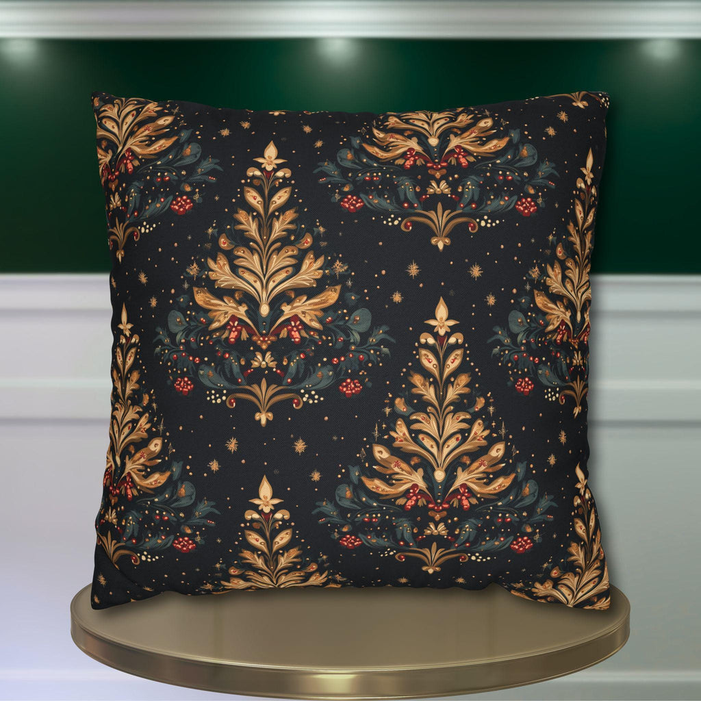 William Morris Christmas Tree Pattern Pillowcase, Golden Red Green Dark Navy Winter Cushion Cover