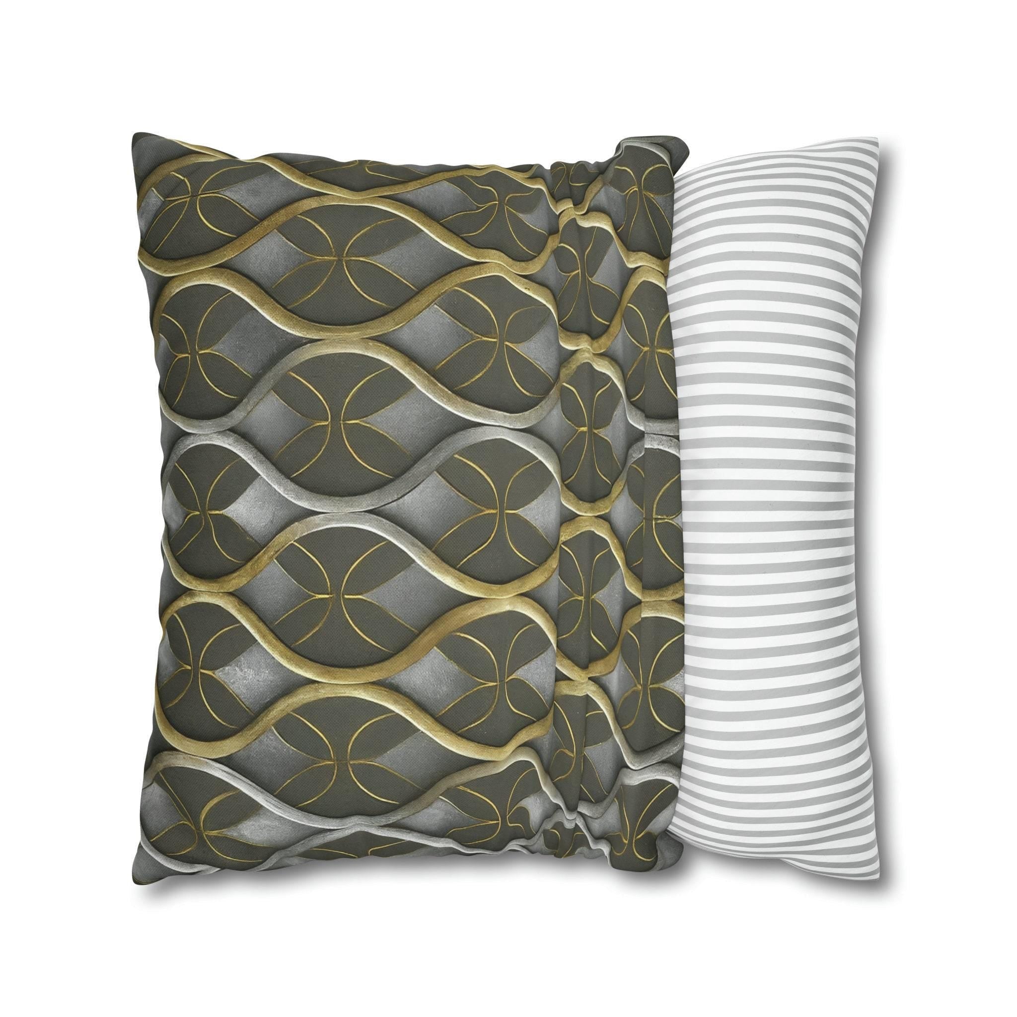 Art Deco Pillow Cover: Metallic Gold Trellis, Dark Gray Cushion