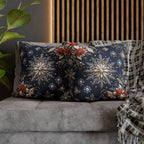 Snowflake Holiday Pillowcase, Silver, Gold  & Blue Christmas Decorative Throw Cushion Cover