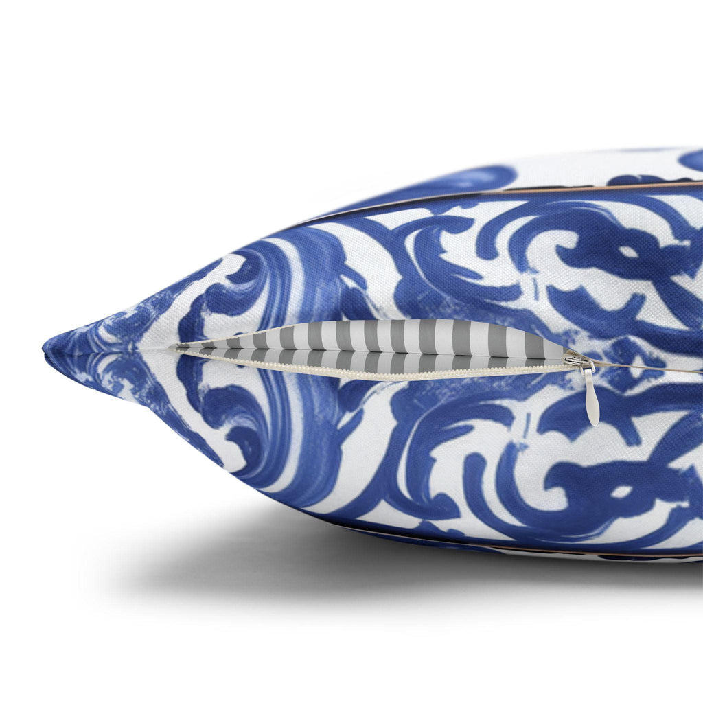 Fleur de Lis Pillow Cover: Blue & White French Tile Design