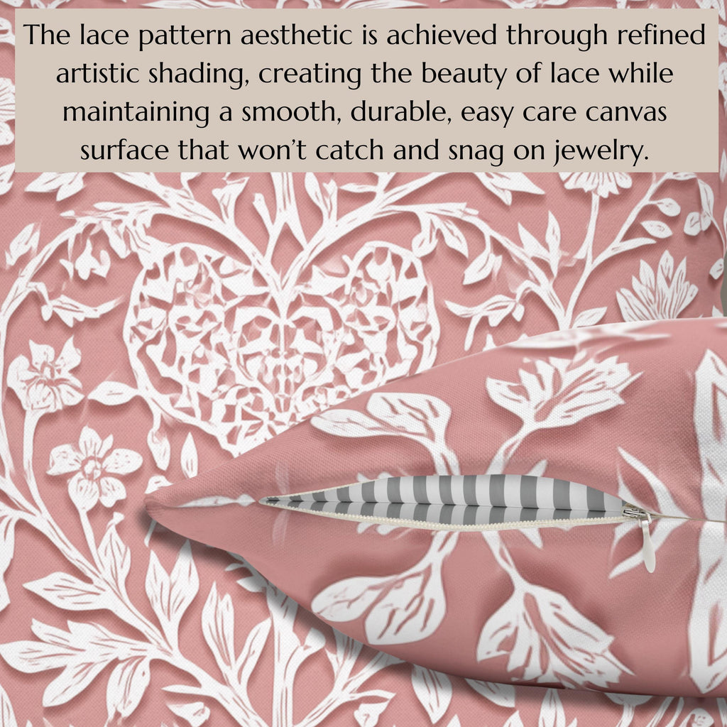 William Morris Inspired Heart & Blooms Pillow Cover: Faux Lace Botanical Design