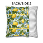 Lemon Soft Blue Stripe Pillow Cover: with Green Leaves and White Florals