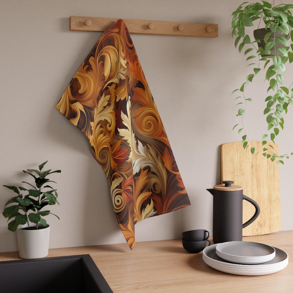 Autumn Leaves Swirling Tea Towel: Fall Kitchen Decor