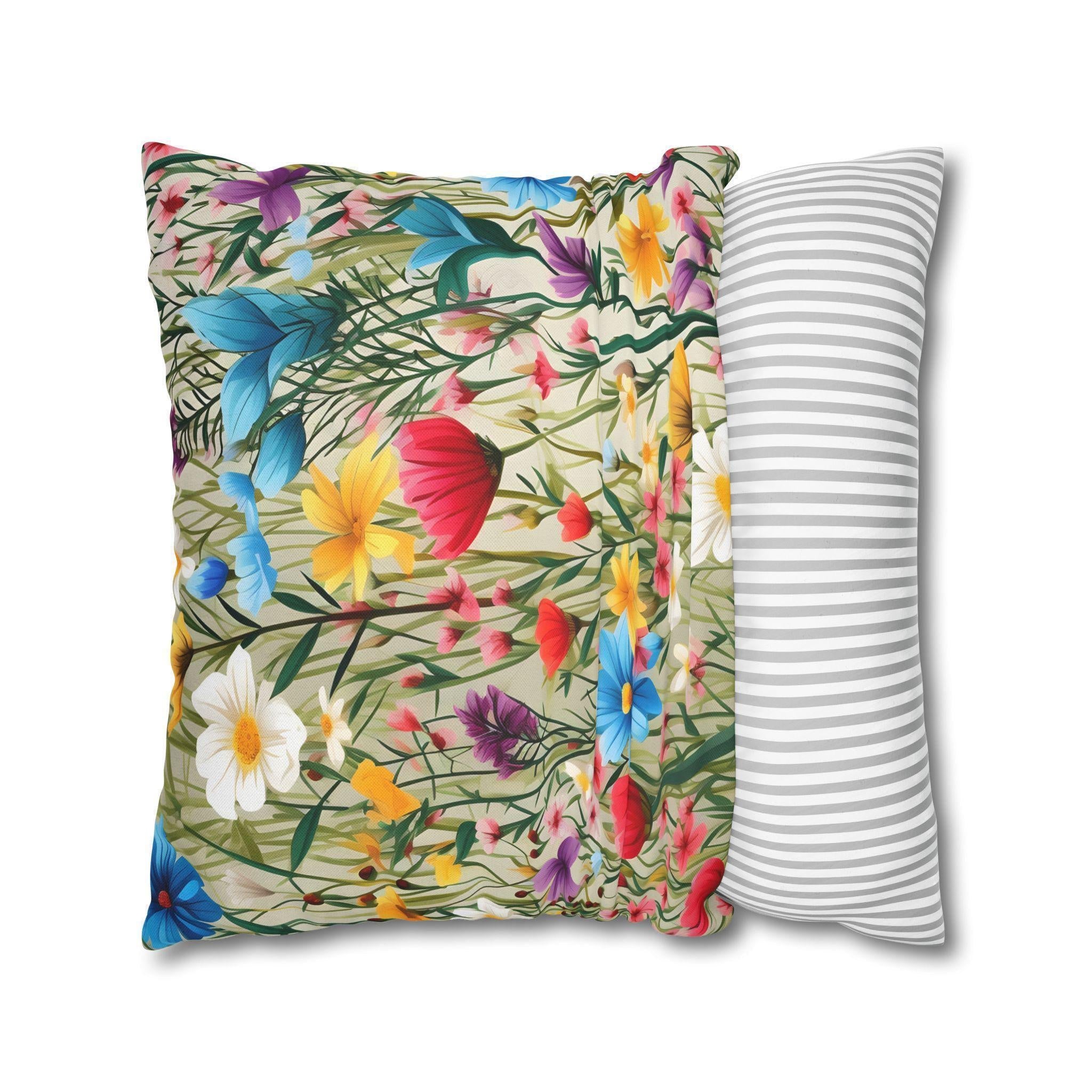 Wildflower Meadow Throw Pillow: Cottagecore Floral Cushion, Soft Spun Polyester