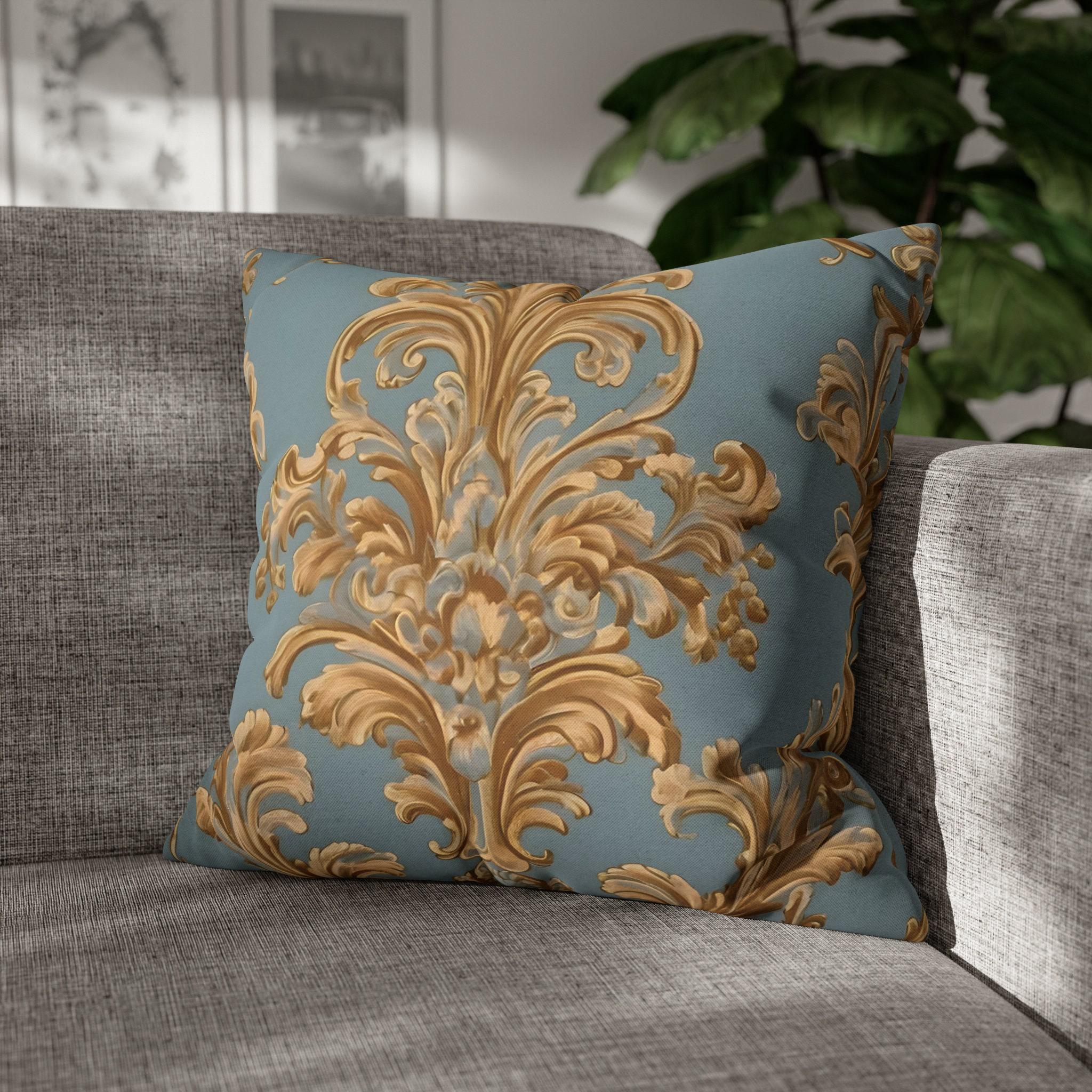 Rococo Accent Pillow Cover: Ornate Gold Leaves (14x14 to 20x20 inches)