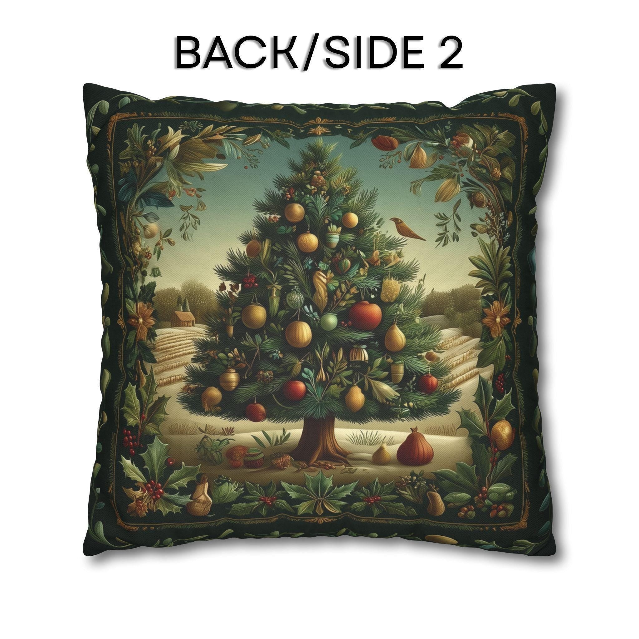 Botanical Christmas Pillow Cover: William Morris Style Decorated Country Farm Tree