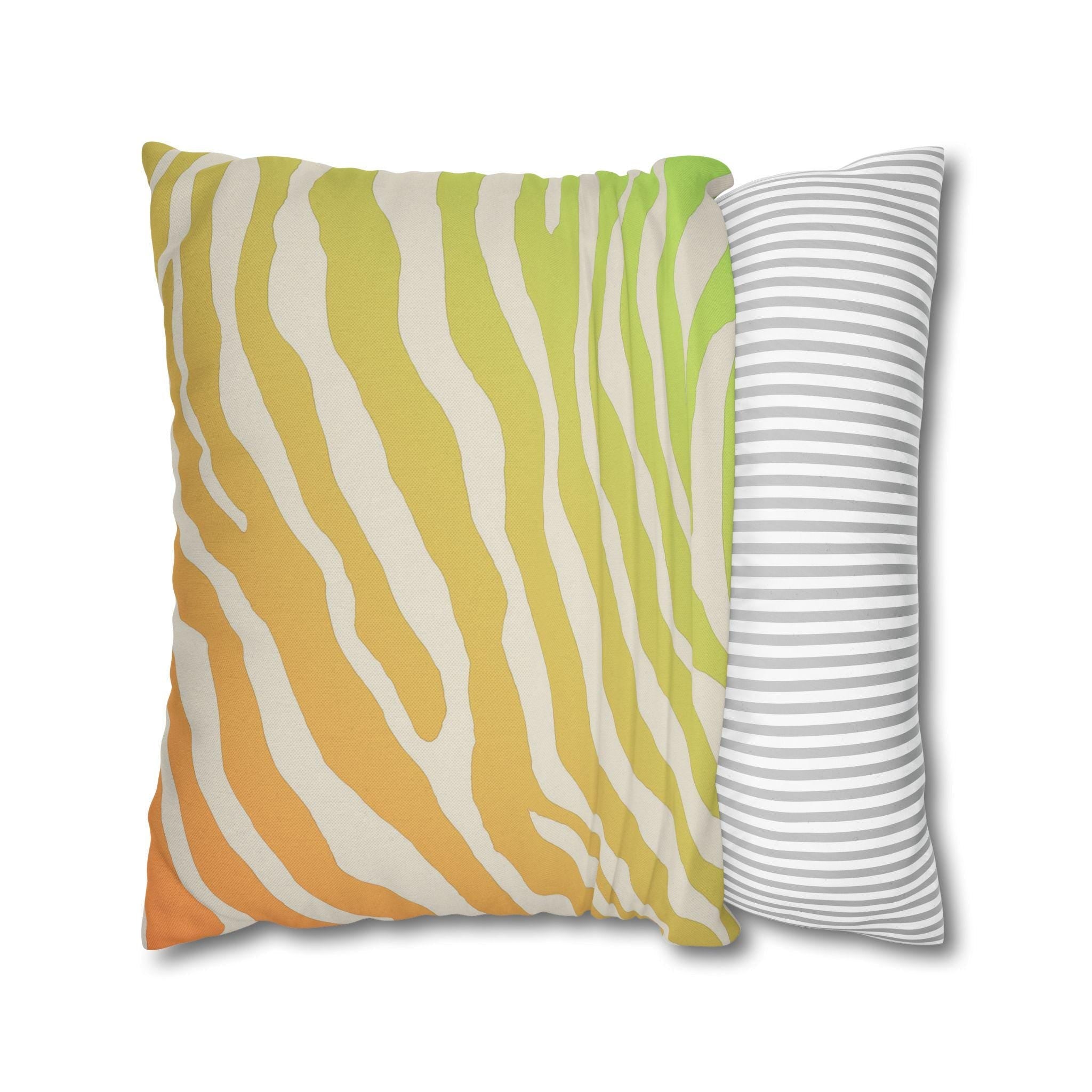 Vibrant Zebra Stripe Pillow Cover: Orange-Lime Gradient Safari Decor for Modern Living Spaces