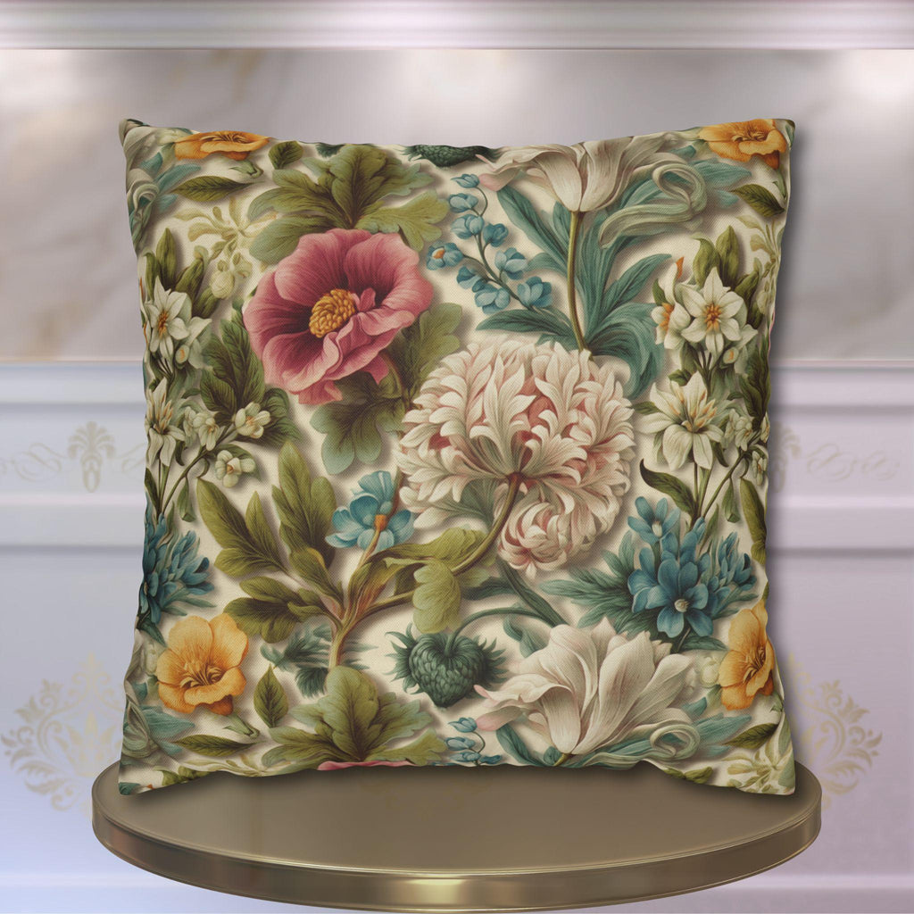 Watercolor Pastel Floral Pillow Cover:  Botanical Spring Garden Sage Pink Blue