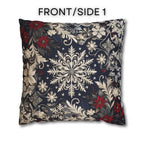 Christmas Snowflake & Poinsettia Pillow Cover: Navy Blue Cream and Garnet Red Cushion Case