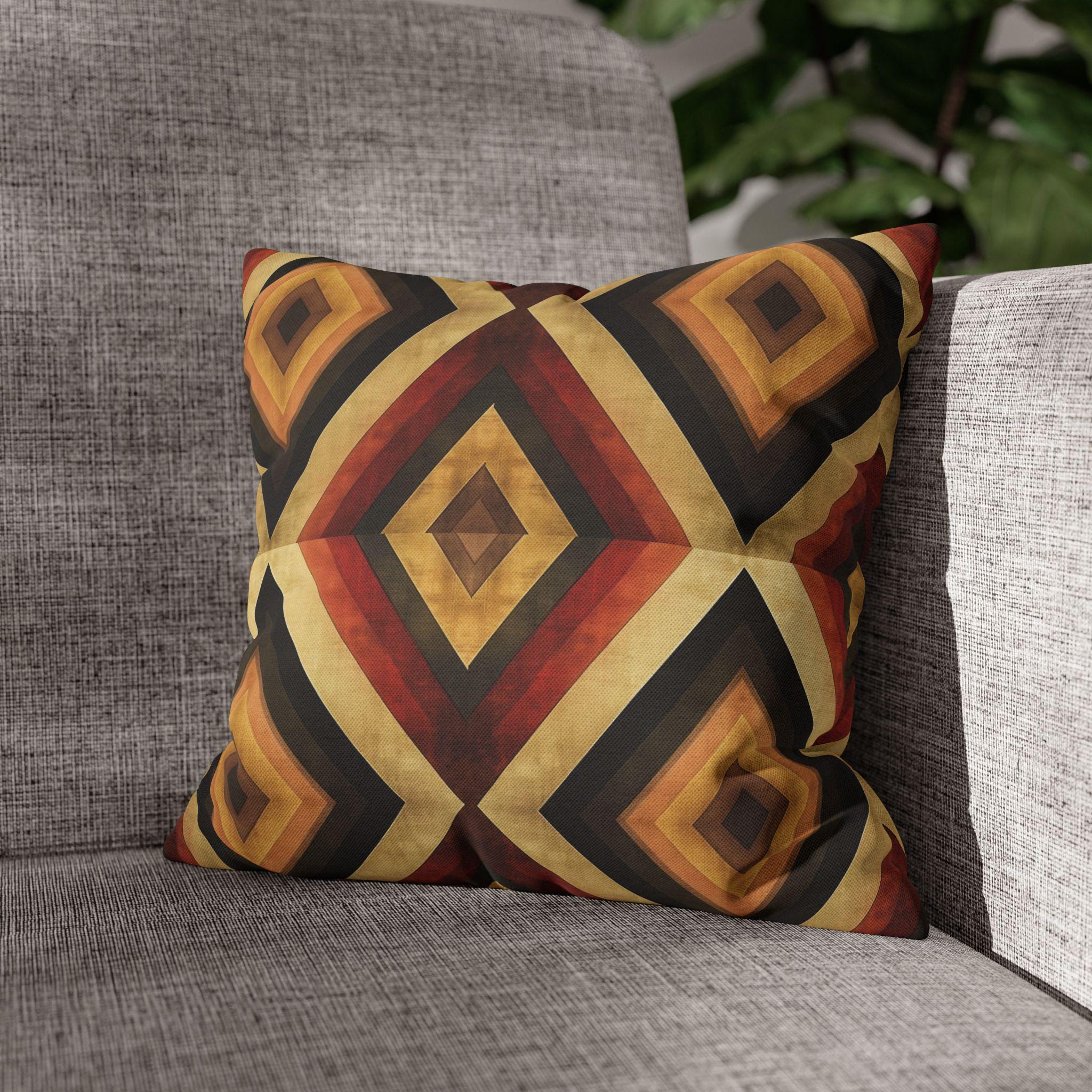 Southwestern Geometric Pillow Cover - Warm Tones, Layered Diamond Pattern