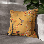 Chinoiserie Pillow Cover: Gold, Red Blossoms & Birds - Asian Decor
