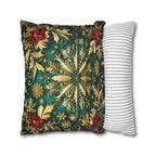 Christmas Snowflake Pillow Cover, Elegant Emerald Green and Gold Design, Luxury Cushion Cover