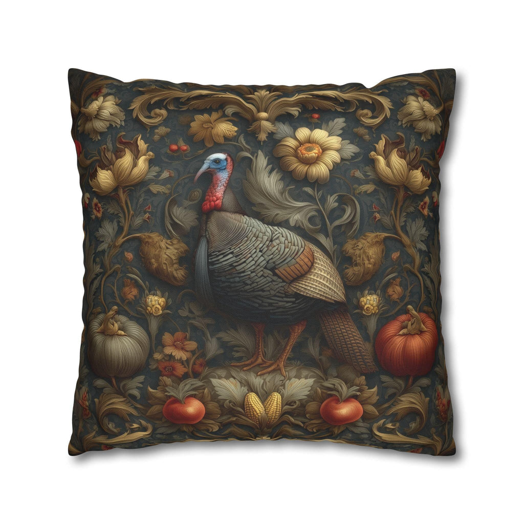 William Morris Wild Turkey Tapestry Pillow Cover: Autumn Harvest Thanksgiving Decor