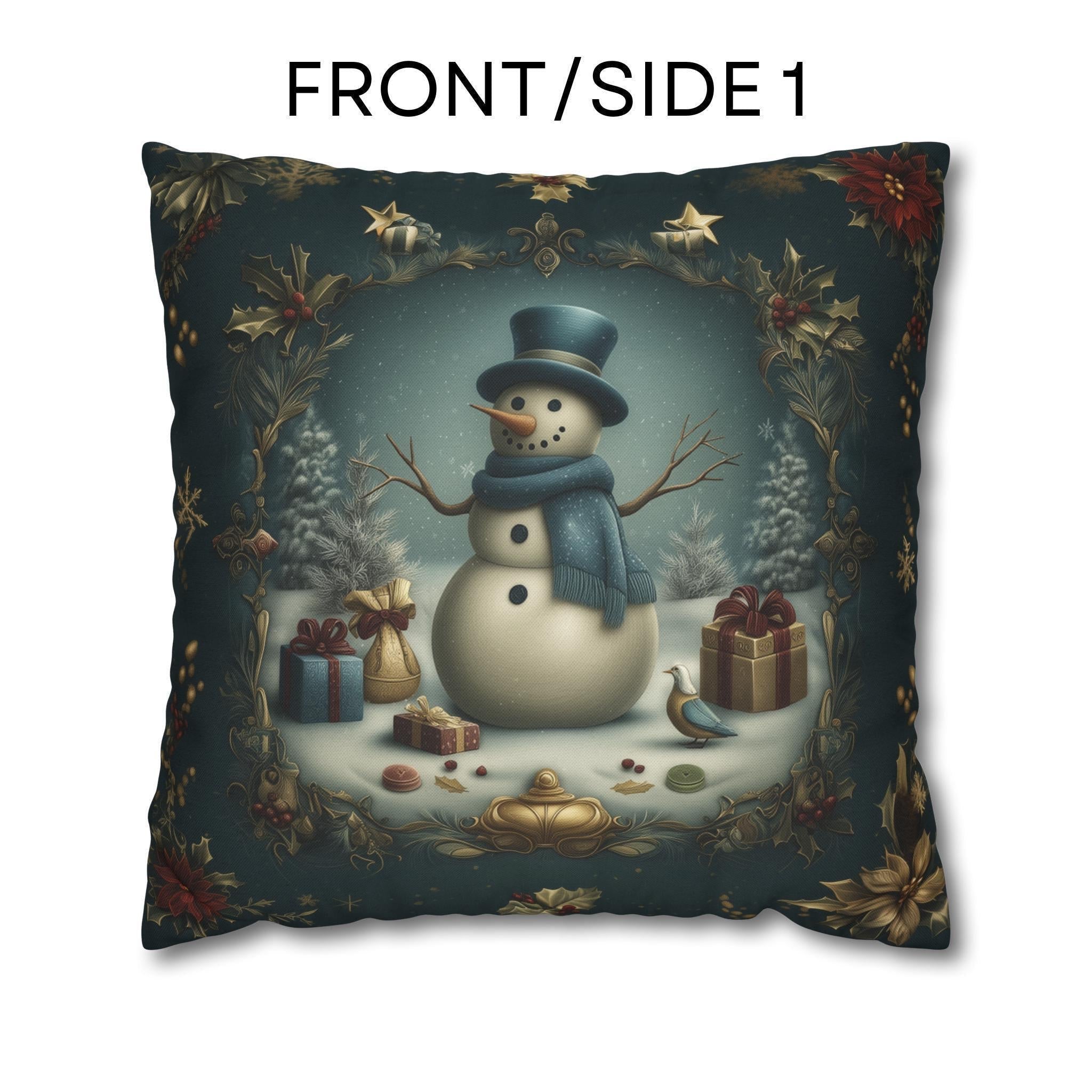 Vintage Style Pillow Cover: Blue-Green Christmas Snowman Luxury Holiday Decor