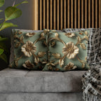 Vintage Style Floral Pillow Cover: Taupe Gold 3D Design on Sage Green