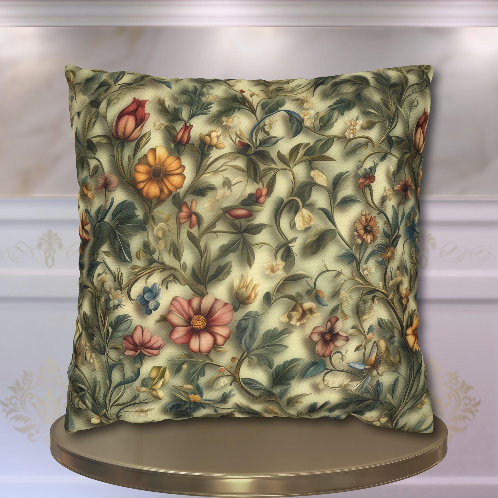William Morris Botanical Tapestry Pillow Cover: Vintage Floral Garden Cushion for Cozy Home Decor