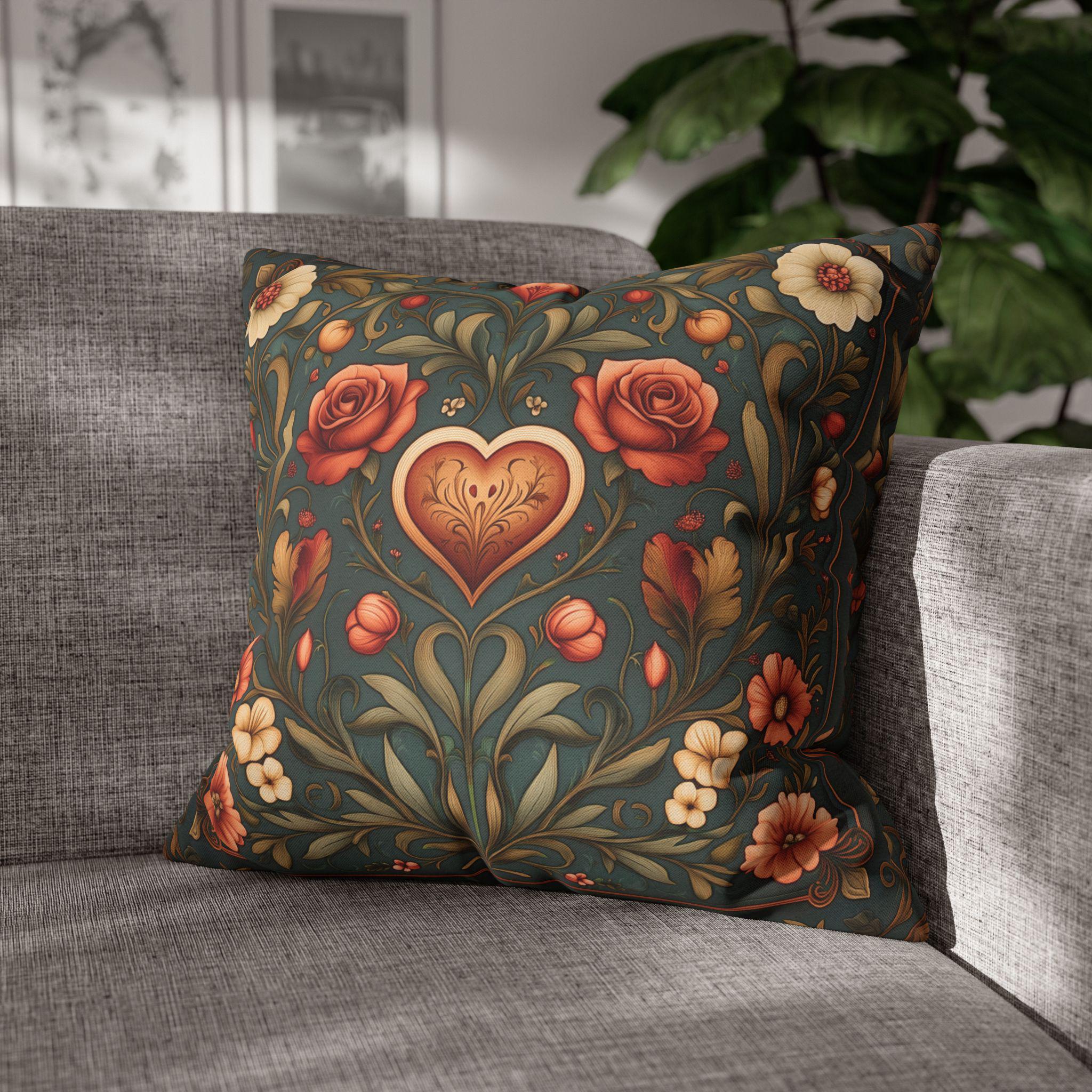 William Morris Inspired Valentines Heart Pillow Cover: Arts & Crafts Love Botanical