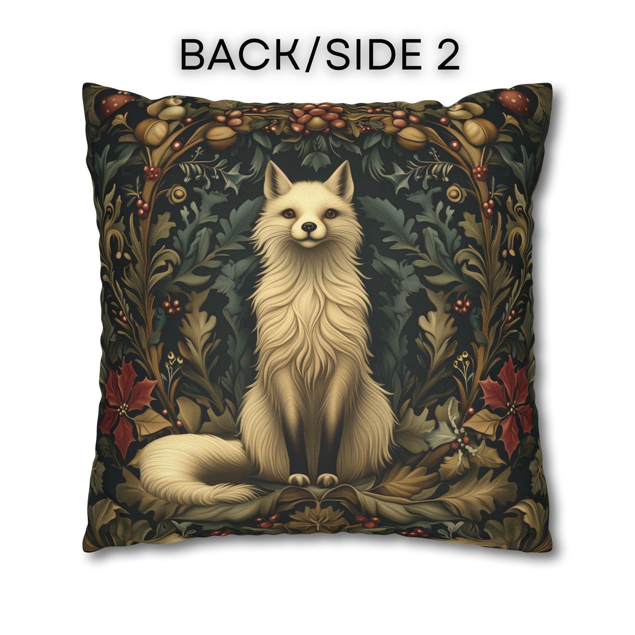 Arctic Fox Winter Pillow: William Morris Inspired Luxe Holiday Cover