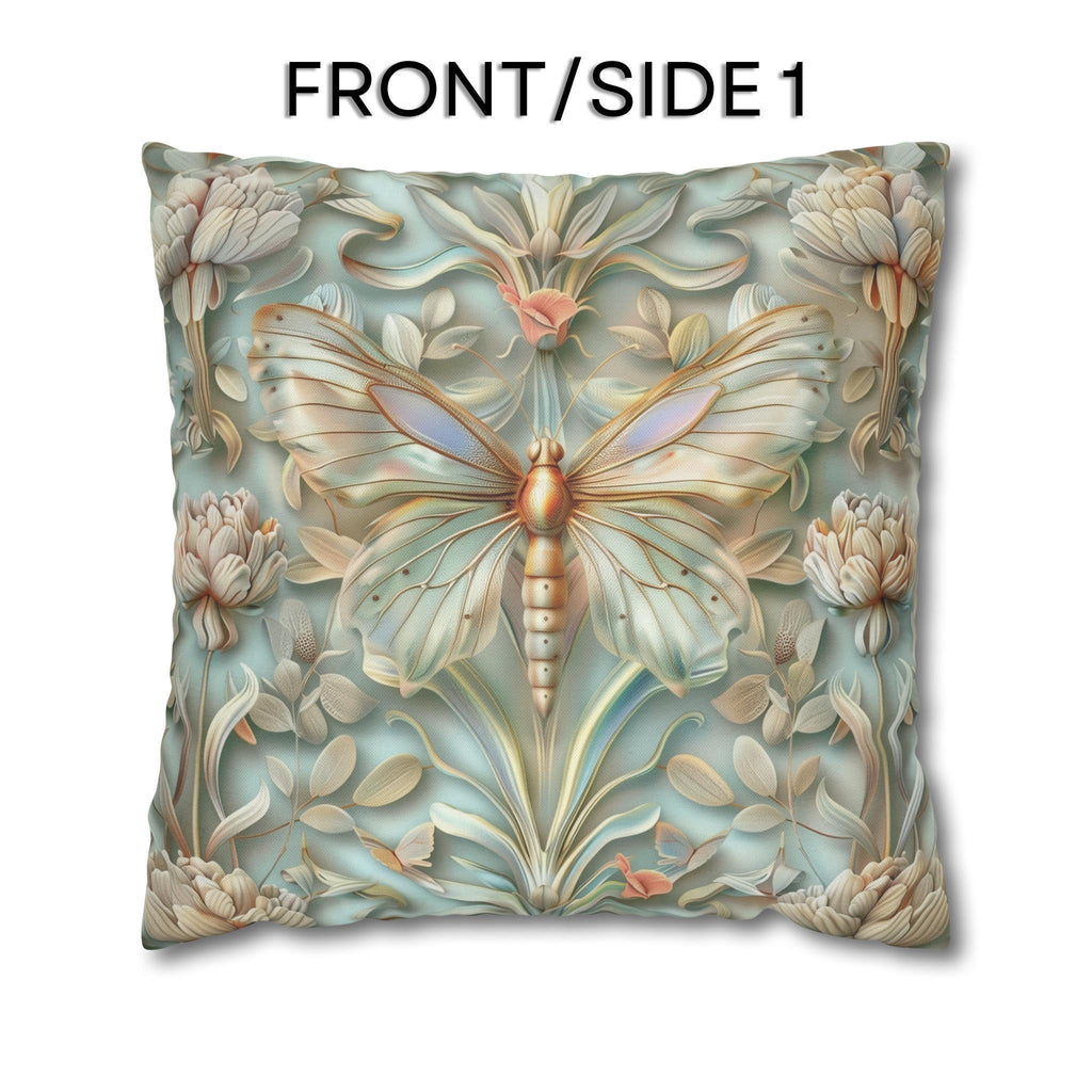 William Morris Butterfly Pillow Cover: Celadon Aqua Pastel Floral Design