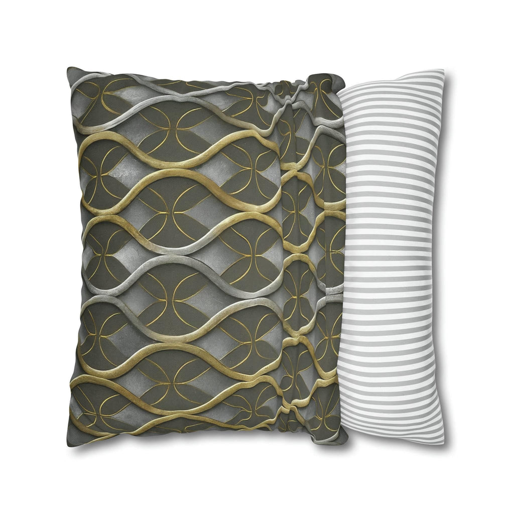 Art Deco Pillow Cover: Metallic Gold Trellis, Dark Gray Cushion