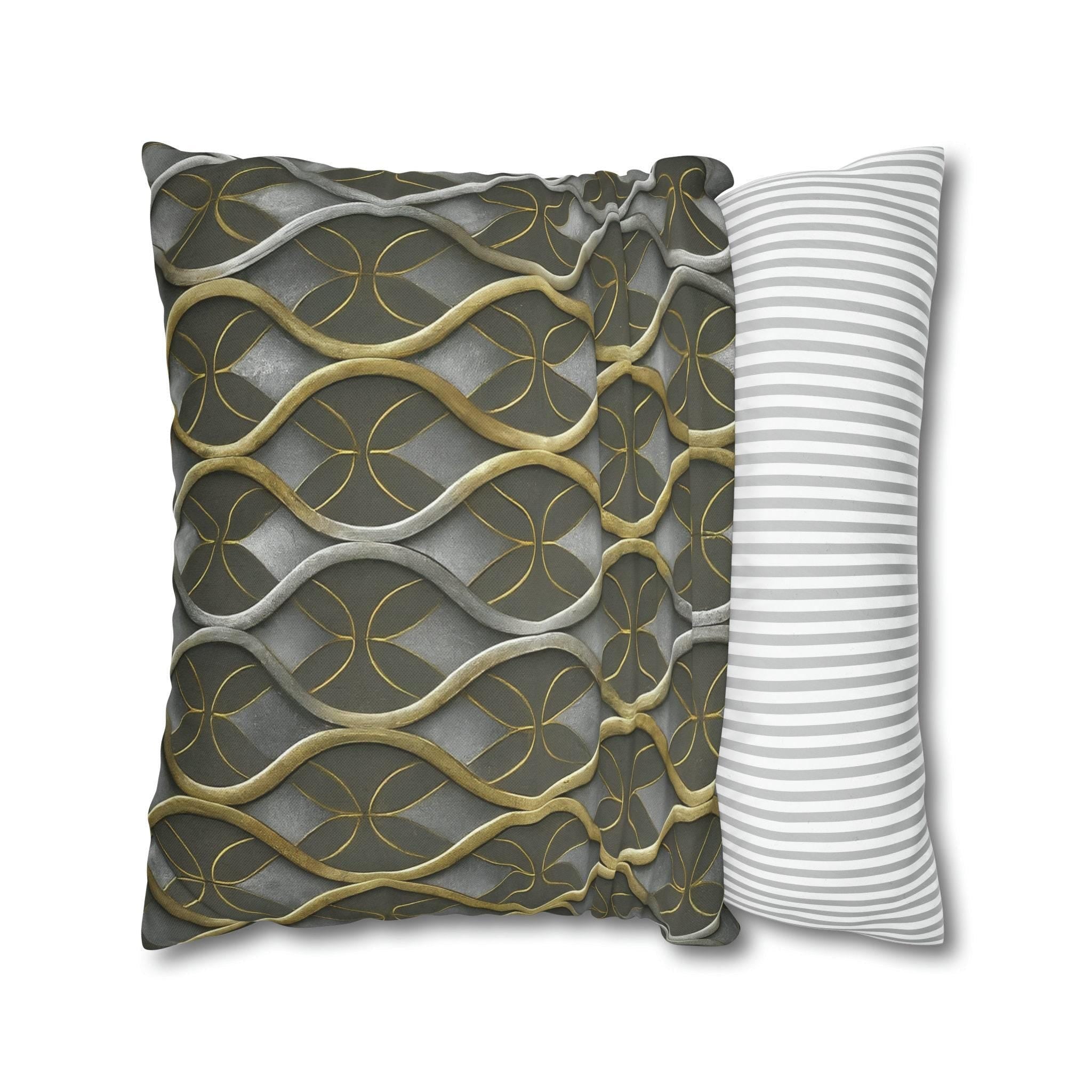 Art Deco Pillow Cover: Metallic Gold Trellis, Dark Gray Cushion