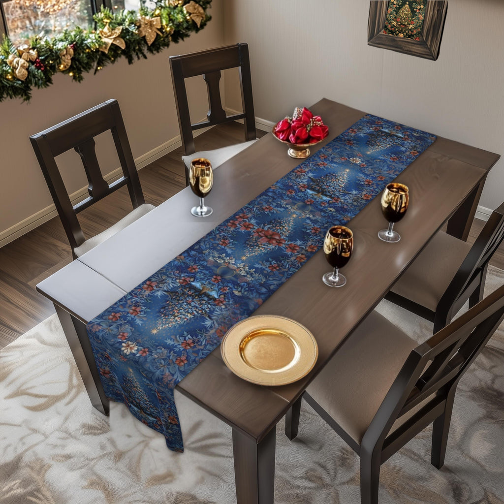 William Morris Christmas Table Runner: Navy, Crimson & Gold Holiday Decor