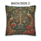 Emerald Green Peacock Christmas Pillow Cover: Gold Poinsettia, Maximalist Holiday