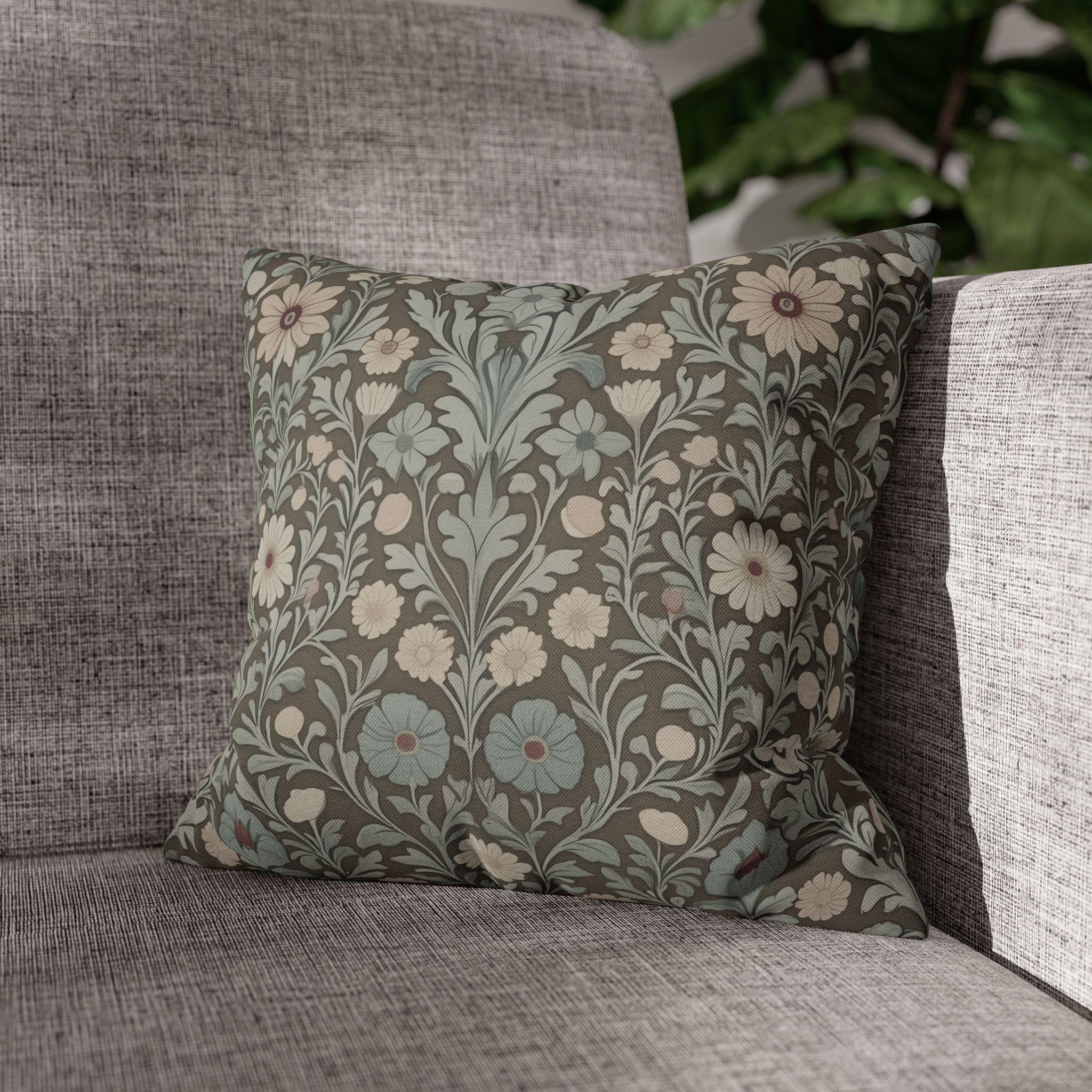 William Morris Inspired Botanical Pillow Cover: Soft Sage, Taupe, Blush Floral Print Accent Case