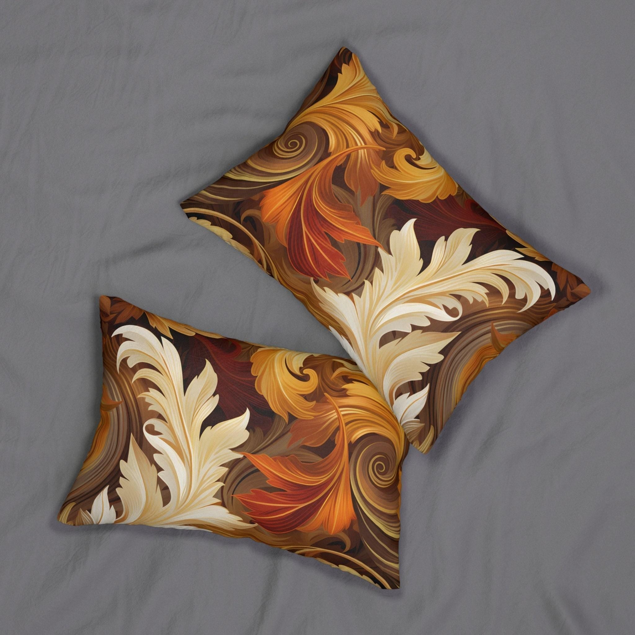 Autumn Leaves Swirling Fall-Themed Decorative Lumbar Throw Pillow 20x14 inch