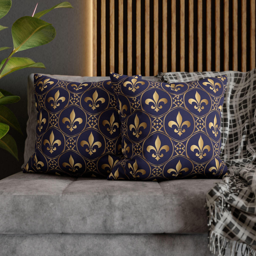 Blue Fleur de Lys Pillow Cover: Royal Gold French Heraldic Pattern