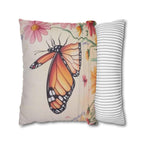 Monarch Butterfly Pillow Cover: Colorful Wildflower Garden on Soft Peach Background