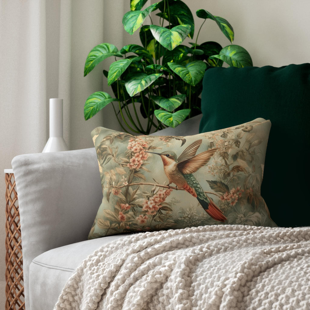 William Morris Botanical  Lumbar Pillow: Sage Blush Teal Hummingbird Arts & Crafts Accent