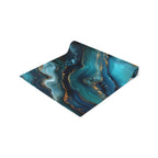 Elegant Ocean Wave Table Runner: Teal, Blue & Gold Accents for Sophisticated Dining Decor