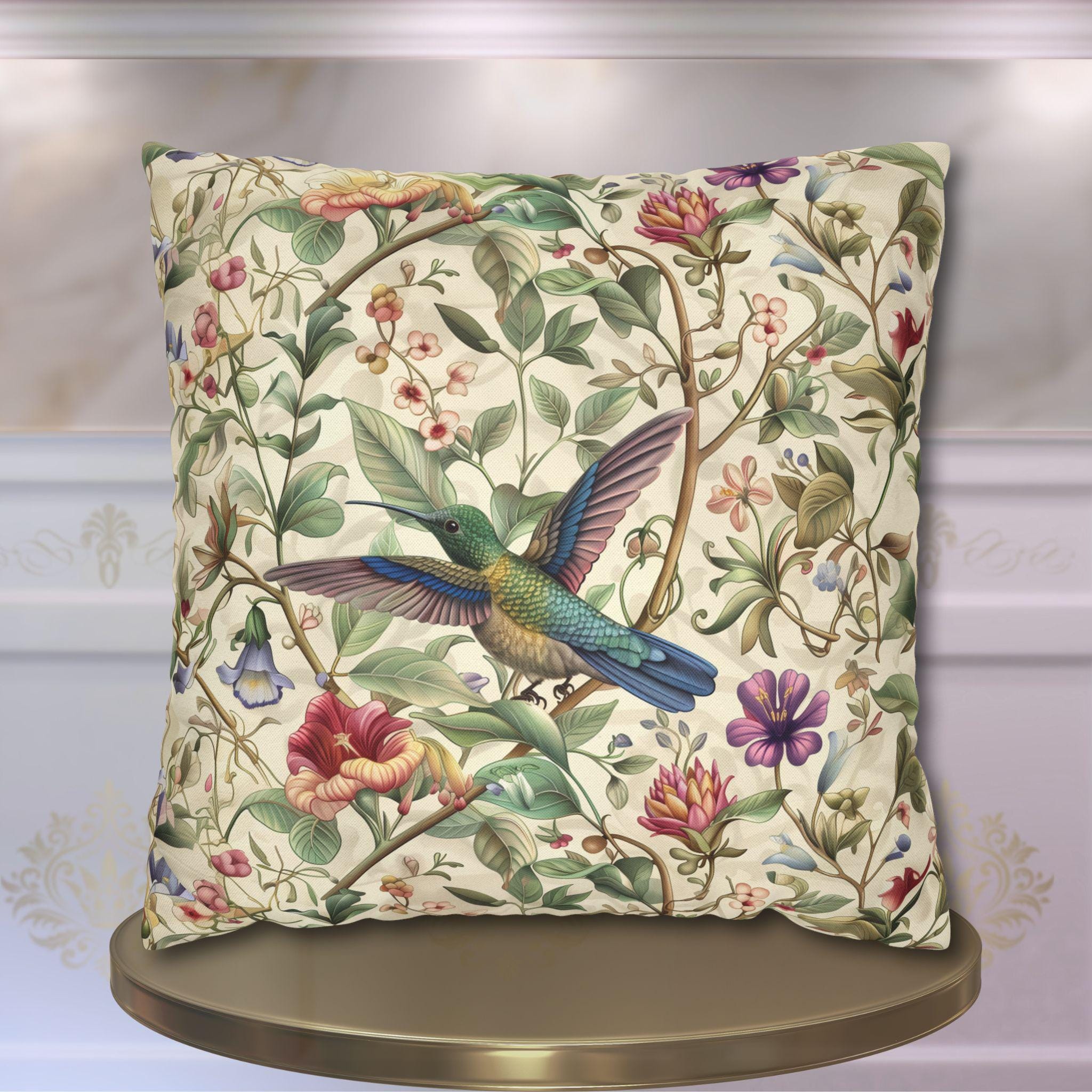 William Morris Hummingbird Botanical Pillow Cover: Vintage Style Cream Floral Vine Design Home Decor