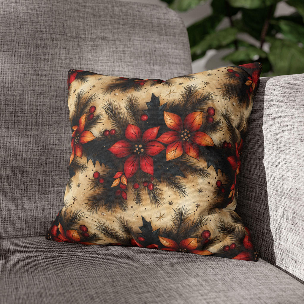 Christmas Poinsettia Pillowcase, Traditional Red and Green  Holiday Festive Home Decor Pillow Cover