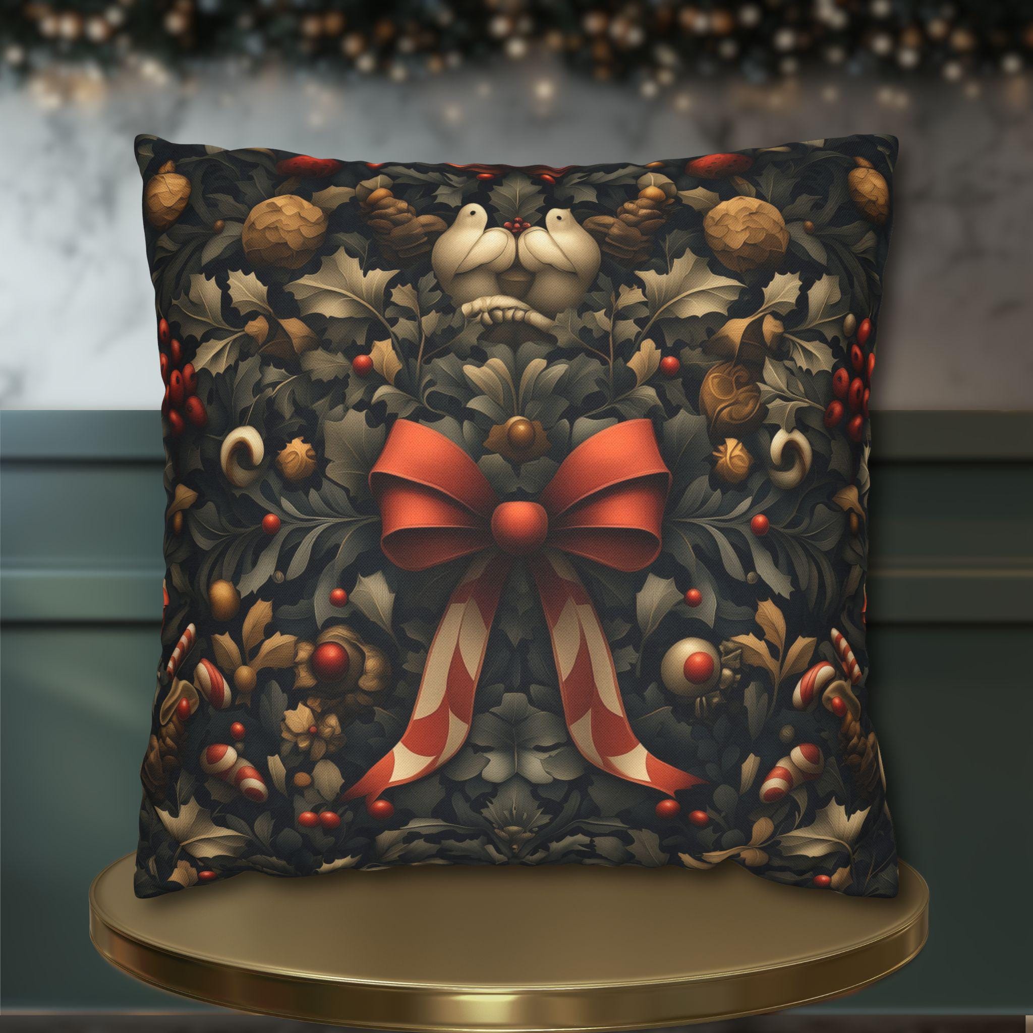 William Morris Christmas Pillow Cover: Red Green Gold and White Vintage Style Holiday Decor