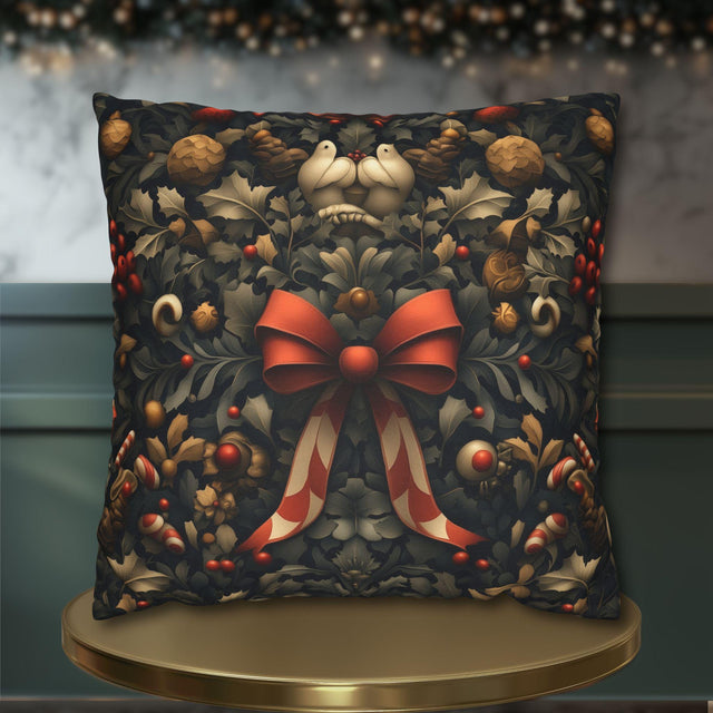 William Morris Christmas Pillow Cover: Red Green Gold and White Vintage Style Holiday Decor