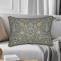 William Morris Inspired Botanical Lumbar Pillow: Soft Gray-Sage, Taupe, Blush Accent