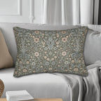 William Morris Inspired Botanical Lumbar Pillow: Soft Gray-Sage, Taupe, Blush Accent