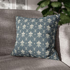 Elegant Fleur de Lis Pillow Cover: French Chateau Diamond Lattice Pattern in Soft Blue-Gray