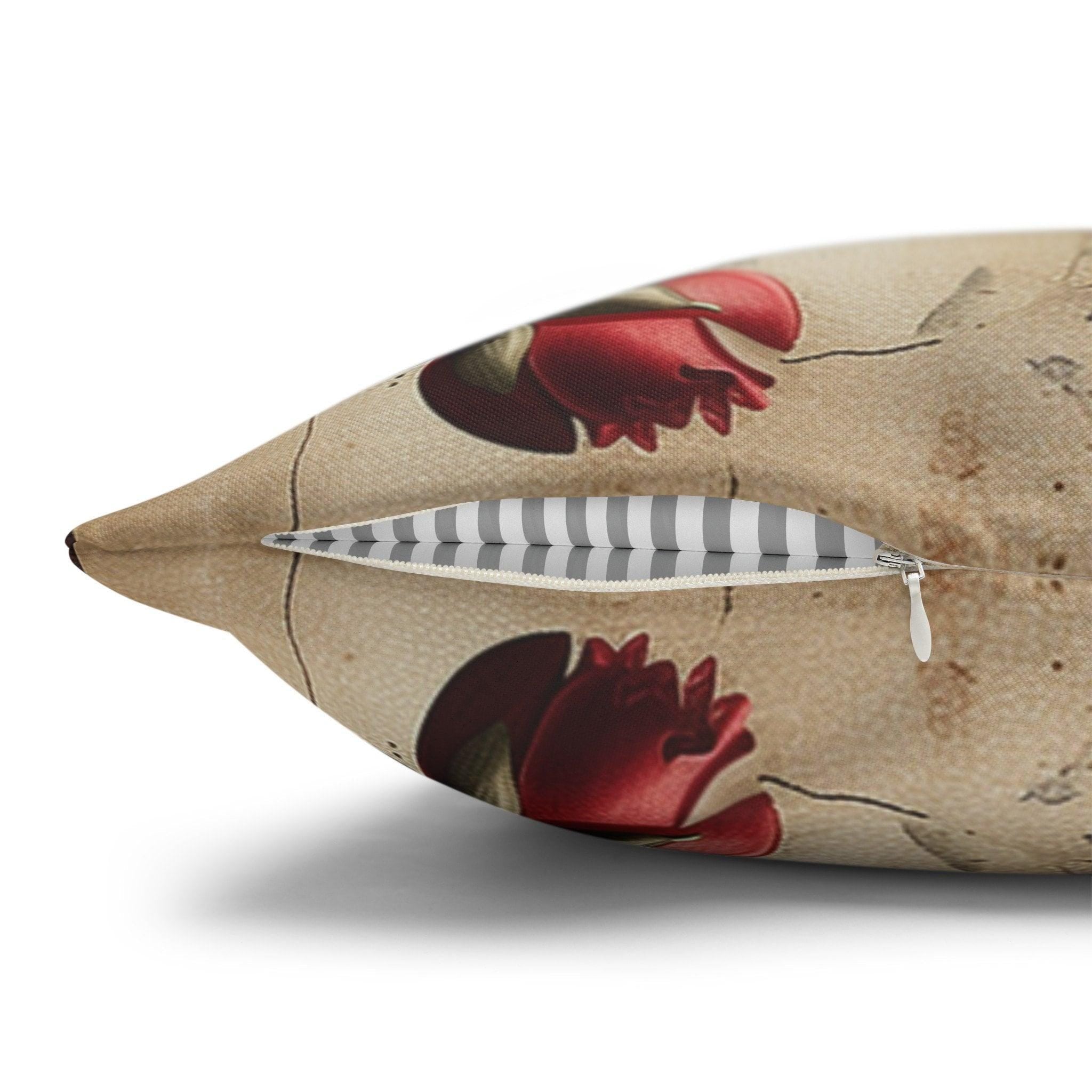 Rustic Italian Floral Pillow Cover: Vintage Watercolor-Inspired Cushion with Soft Blue, Orange & Red Blooms