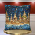 A Stary Night Christmas Pillow Cover, Paper Quilling-Inspired Design, Golden Trees Under a Winters night sky