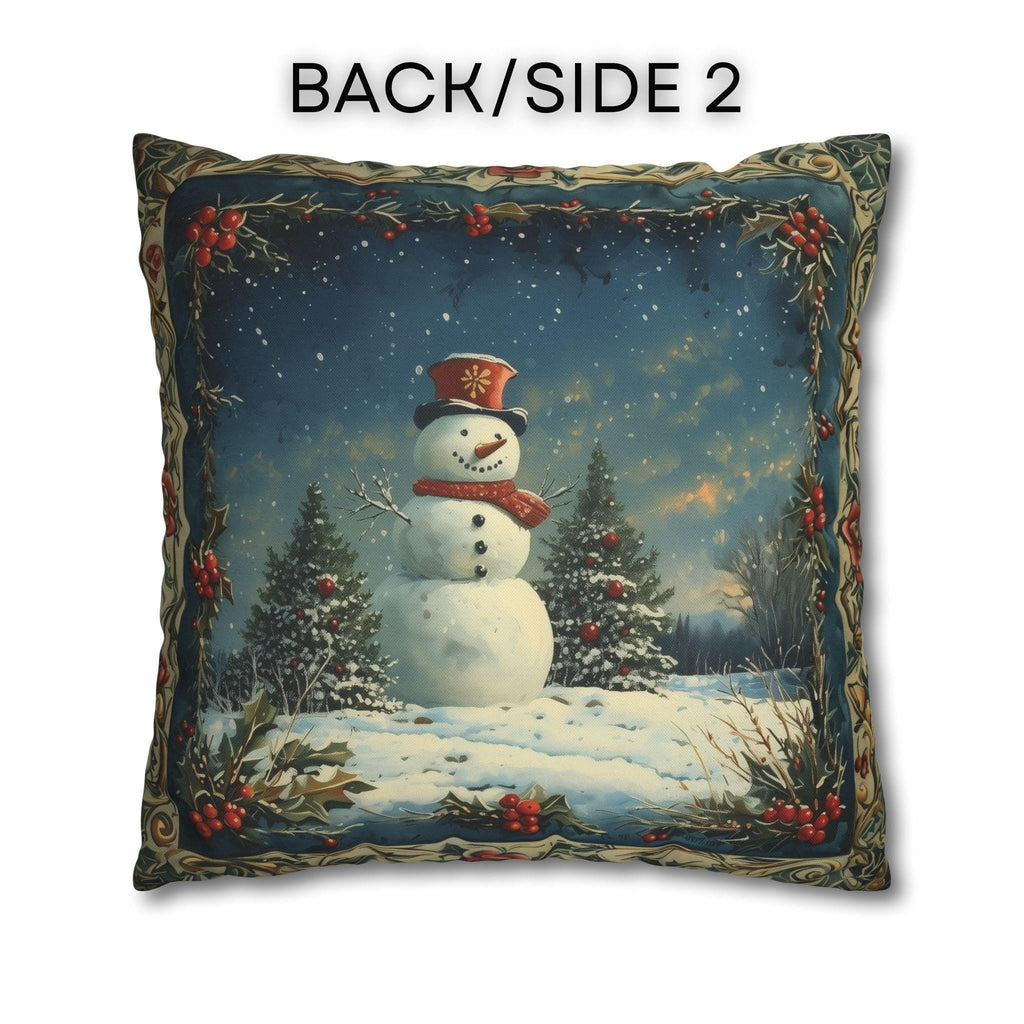 Oil Painting Style Christmas Pillow Cover: Snowman & Blue Forest Scene