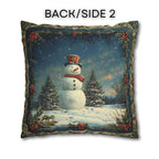 Oil Painting Style Christmas Pillow Cover: Snowman & Blue Forest Scene
