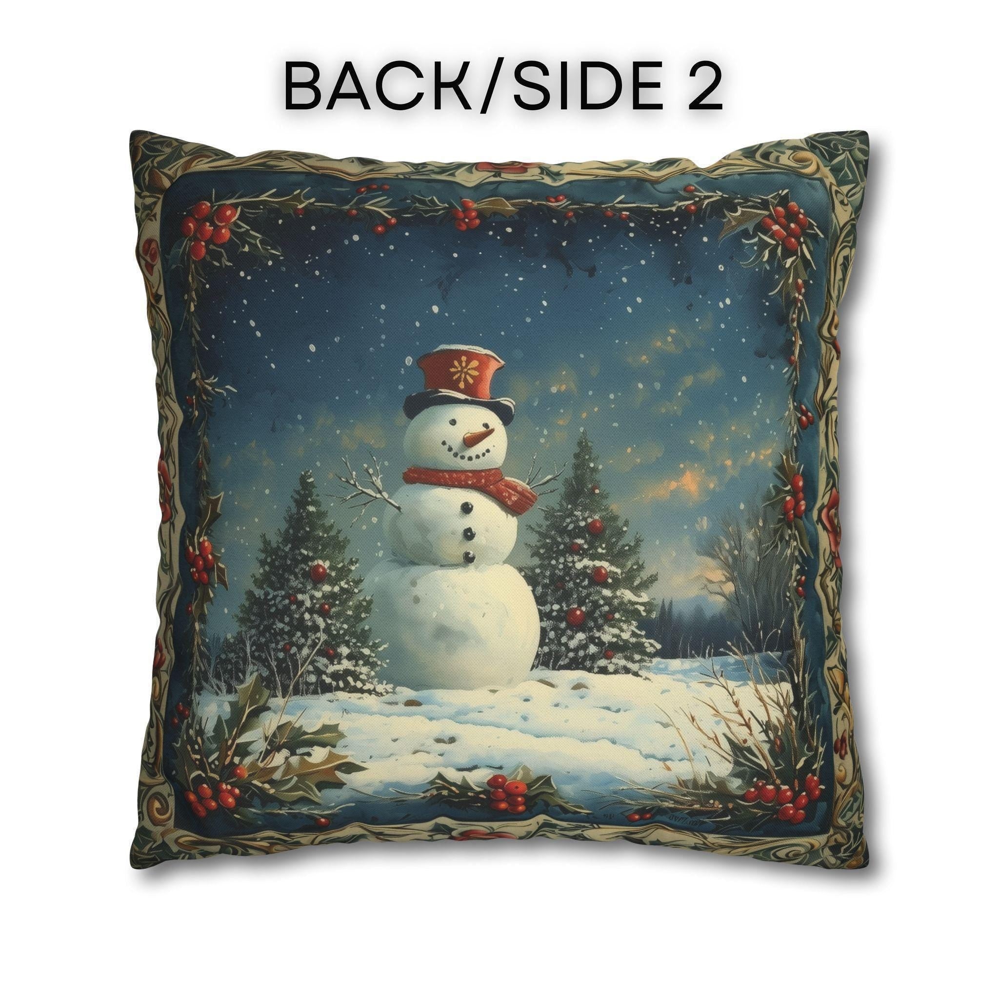 Oil Painting Style Christmas Pillow Cover: Snowman & Blue Forest Scene